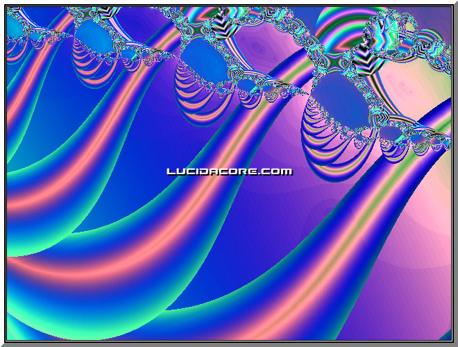 Bromeliad - 2001.
This early fractal awakened my interest in
Symmetrical Tiling. (See the page background.)
The power of symmetry becomes evident here...
and it's often quite astounding.
Keep an eye on the page backgrounds as you
proceed through the Gallery.
Tierazon.