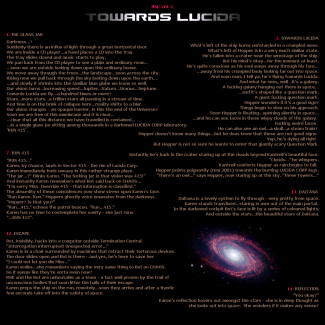 = Towards Lucida CD =
The Sci Fi Story - RNK 2 - Page 4
There are 3 more pages similar to this.
These pages reveal the story outlined by the music.